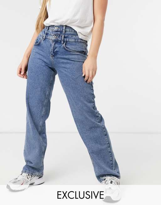 COLLUSION x014 90s baggy dad jeans with double waist band in washed ...