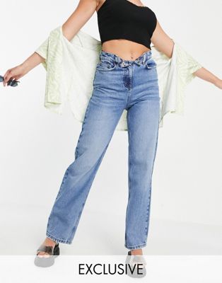 COLLUSION x014 90s baggy dad jeans with open waist in blue - ASOS Price Checker