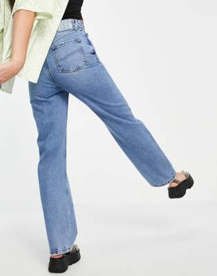 COLLUSION x014 90s Baggy Dad Jeans with Stepped Waist band-Blues