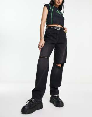 collusion x014 90s baggy dad jeans in washed black