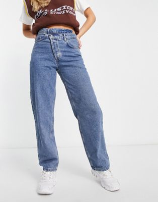 COLLUSION x014 90s baggy dad jeans with stepped waistband in vintage wash blue - ASOS Price Checker