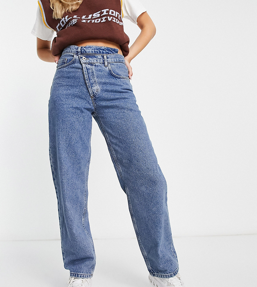 COLLUSION x014 90s baggy dad jeans with stepped waistband in vintage wash blue