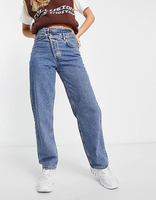 COLLUSION x014 90s baggy dad jeans with stepped waistband in vintage wash blue