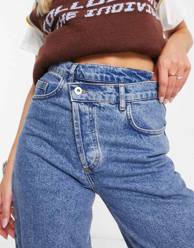 COLLUSION x014 90s baggy dad jeans with stepped waistband in vintage wash blue 1