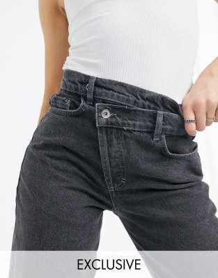 collusion x014 dad jeans in washed black