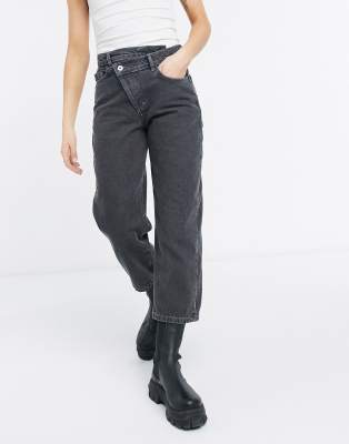 collusion x014 dad jeans in washed black