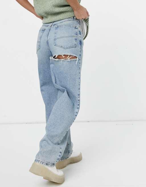Collusion X014 90s Baggy Extreme Dad Jeans In Vintage Wash With Thigh Rip Asos