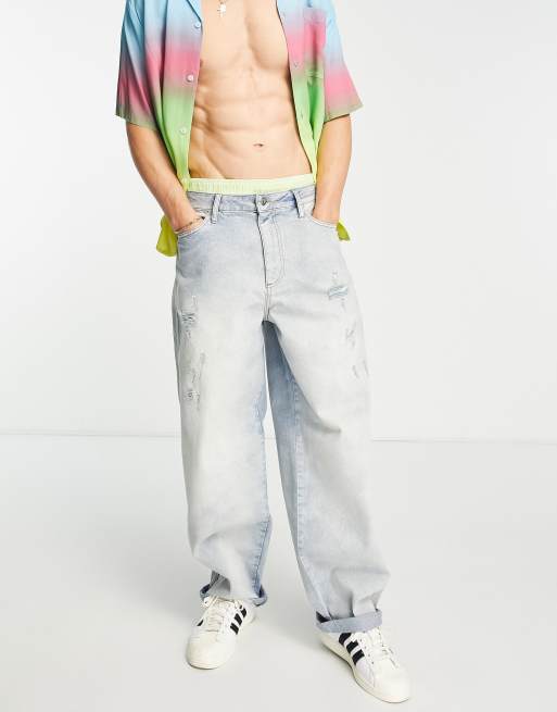 COLLUSION x014 90s baggy jeans with wash detail in light blue