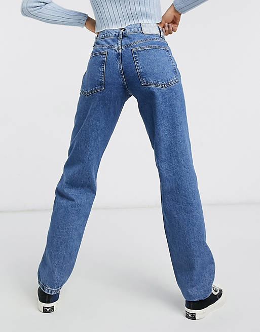  COLLUSION x014 90s baggy mid rise dad jeans in mid wash blue 