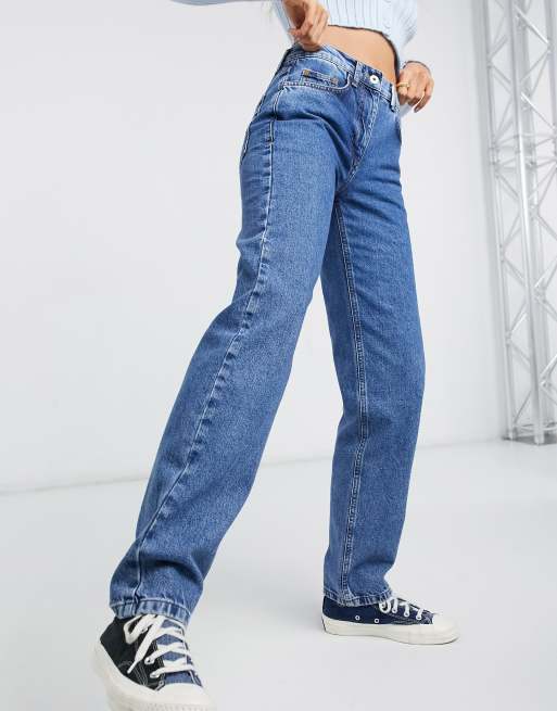 Pleated Baggy Dad Women's Jeans - Medium Wash