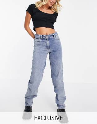 COLLUSION x014 90s baggy mid rise dad jeans in washed blue-Blues