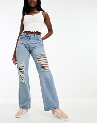 Collusion X014 90s Baggy Ripped Dad Jeans In Light Blue