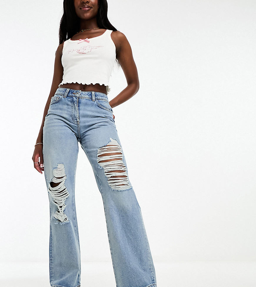 COLLUSION x014 90s baggy ripped dad jeans in light blue