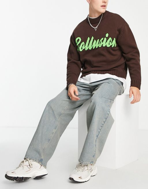 COLLUSION x014 90s baggy jeans in washed green