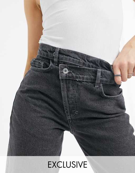 COLLUSION - x014 - Baggy 90'er Dad-jeans med asymmetrisk taljebånd i sort vask
