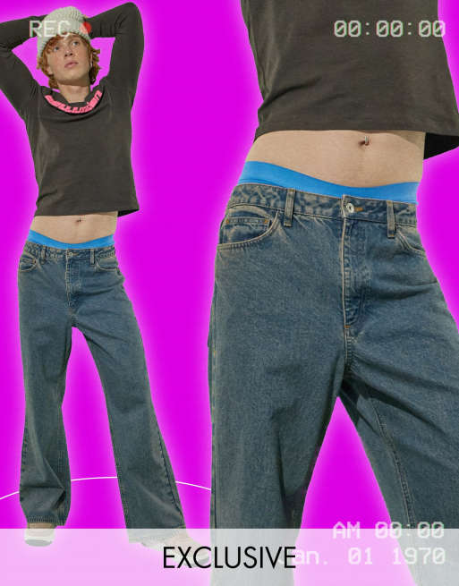 COLLUSION x014 - Baggy dad jeans in jaren 90-stijl in blauw met wassing