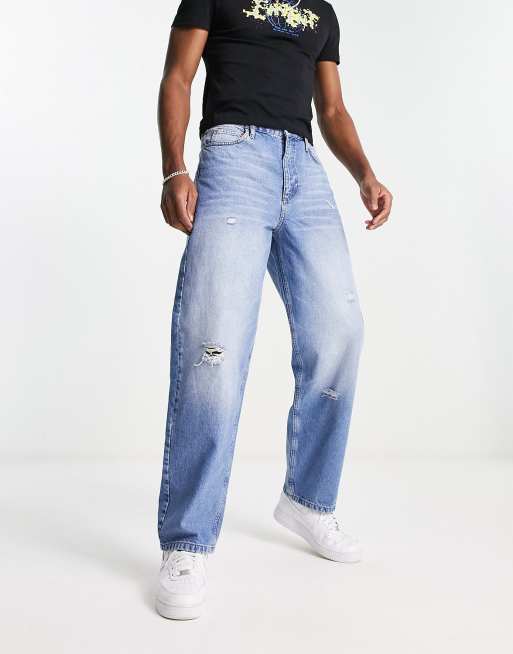 COLLUSION x014 Baggy dad jeans in jaren 90stijl in blauw met wassing