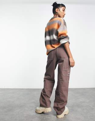 COLLUSION x014 baggy dad panelled cargo jeans with contrast stitch in mocha