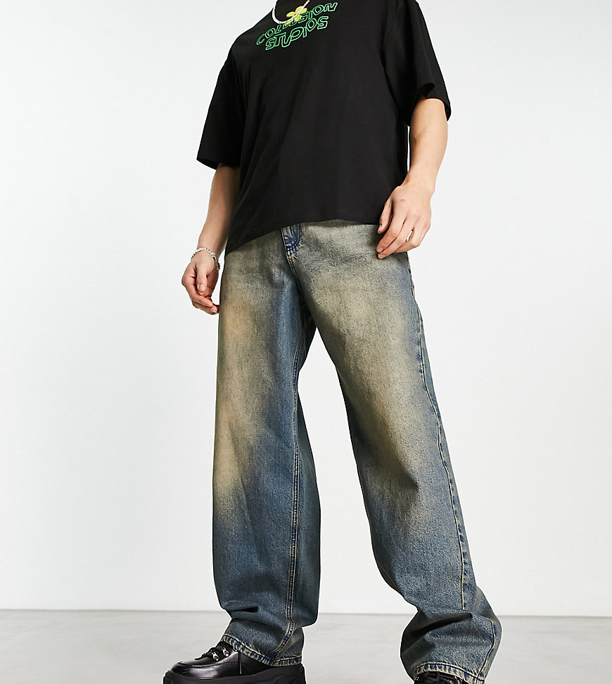 COLLUSION x014 baggy jeans in dirty wash-Blue