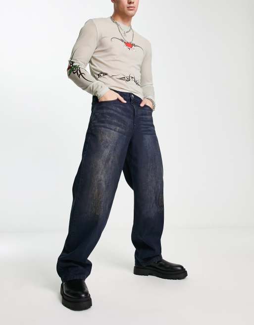 COLLUSION x014 - Baggy jeans in jaren 90-stijl met wassing in grijs