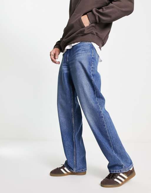 BAGGY DENIM PANTS - Mid-blue