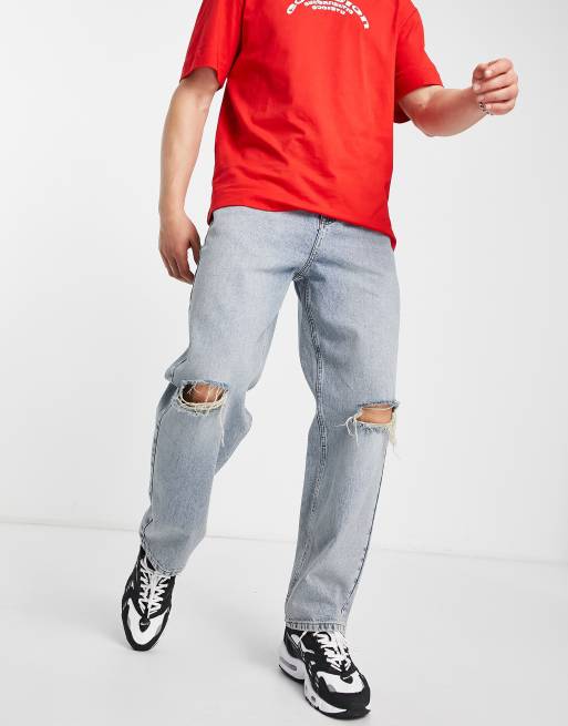 COLLUSION x014 baggy jeans with knee rip in washed bleach