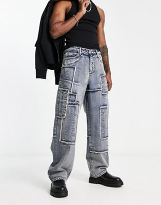 COLLUSION x014 baggy patchwork jeans in blue