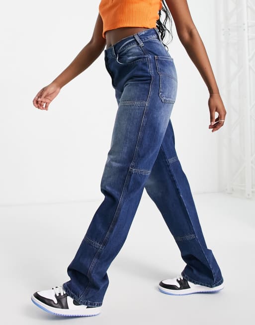 COLLUSION - x014 - Blå dad-jeans med utility- og cargodesign