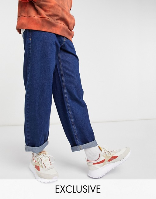 COLLUSION x014 90s baggy jeans with turn up in rinse wash blue