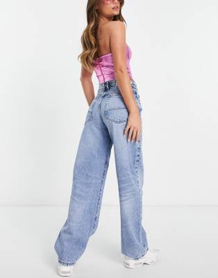 Collusion X014 Extreme Dad Jeans With Knee Rip In Light Blue-blues In Blue