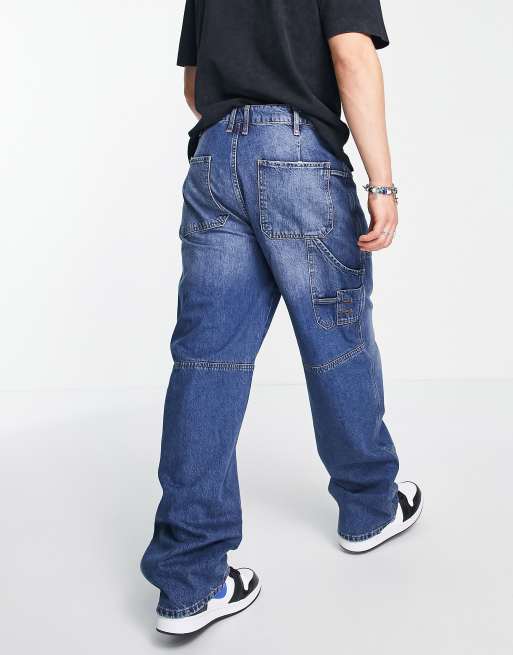 COLLUSION x014 extreme 90s baggy dad jeans with utility details in blue