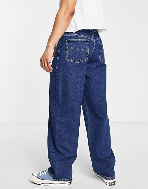 COLLUSION x014 extreme 90s baggy jeans in blue with white stitch