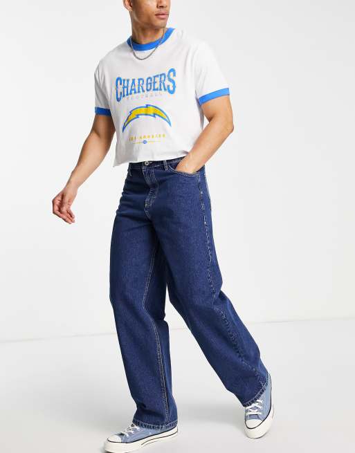 COLLUSION x014 extreme 90s baggy jeans in blue with white stitch