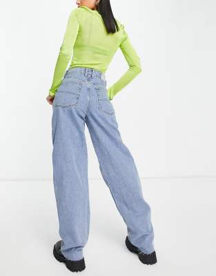 x014 extreme dad jeans with knee rip in light blue-Blues