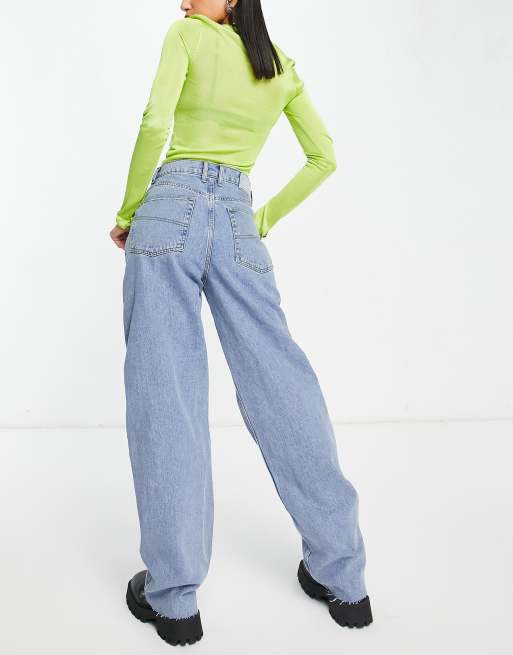 COLLUSION x014 extreme dad jeans with knee rip in light blue