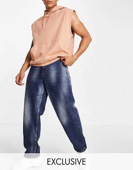 Jean baggy style années 90 à détails délavés Asos Homme Vêtements Pantalons & Jeans Jeans Baggy & Large X014 clair 