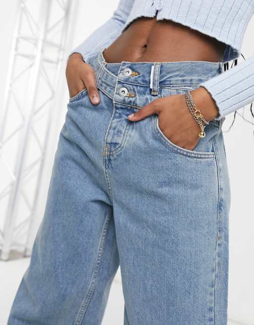 COLLUSION - x014 - Jean dad baggy style années 90 avec ceinture croisée - Bleu, 3 de 4