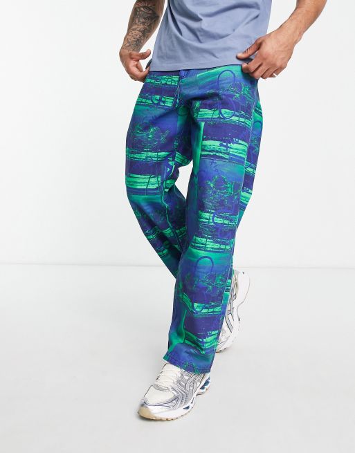 COLLUSION x014 - Jeans ampi con stampa blu e verde