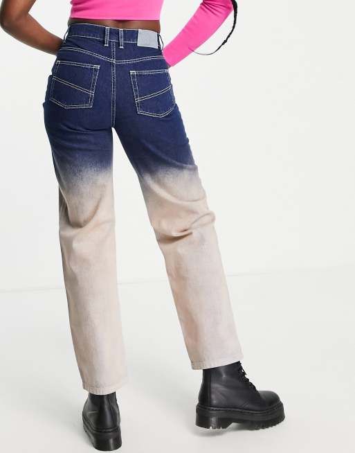 COLLUSION x014 - Jeans baggy anni '90 dip-dye blu e beige, 2 di 4