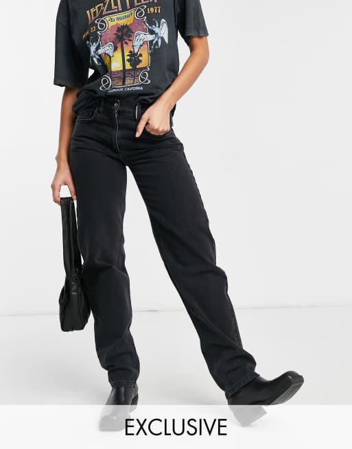 COLLUSION - x014 - Løstsiddende dad-jeans med mellemhøj talje i vasket sort i 90'er-stil