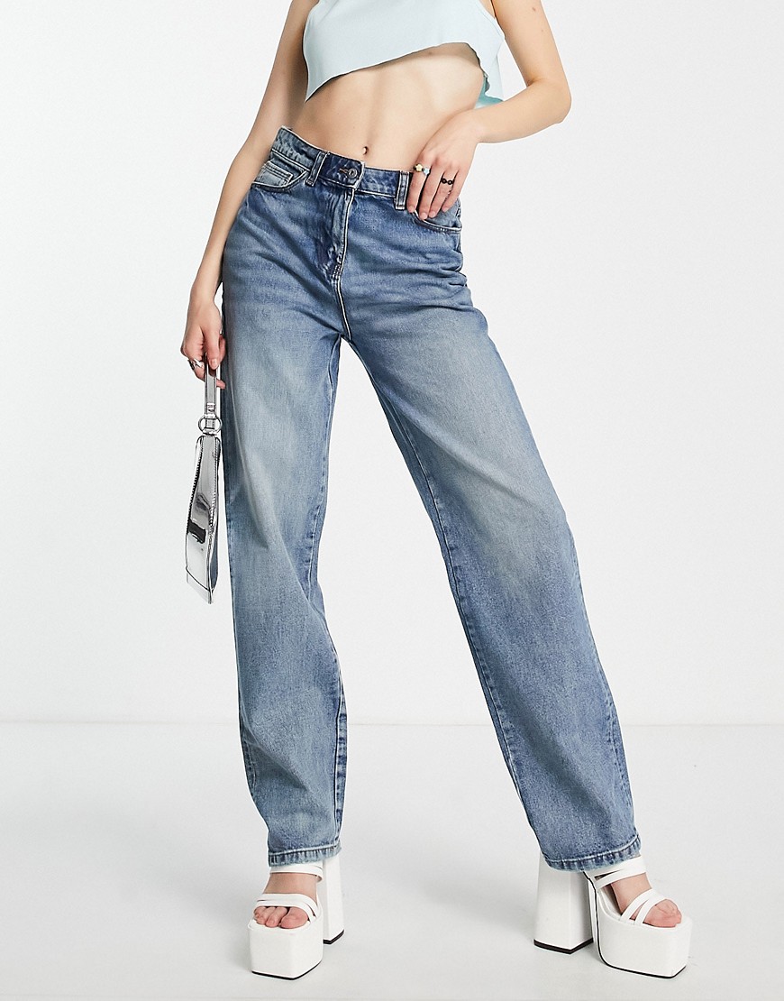 COLLUSION x014 mid rise 90s baggy dad jeans in stone wash-Blue