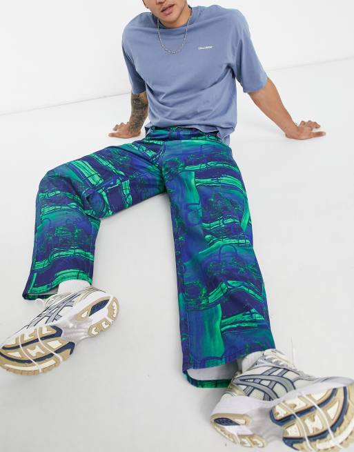 COLLUSION x014 printed baggy jeans in blue and green | ASOS