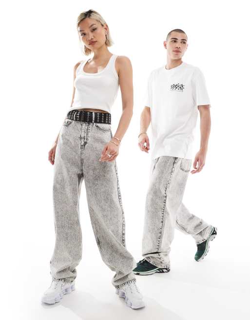 COLLUSION X014 unisex baggy antifit jeans in washed grey 