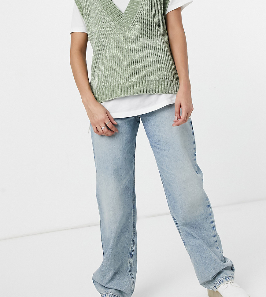 COLLUSION – x014 – Vintagetvättade jeans i extrem gubbmodell med revor på låret-Blå