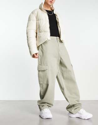 Collusion COLLUSION x015 anti fit cargo jean in washed khaki-Green