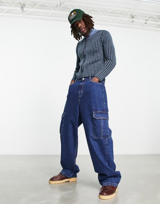 COLLUSION Y2K low rise vintage cargo jeans in blue