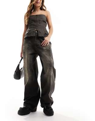 Collusion COLLUSION X015 baggy jeans in oil wash-Black