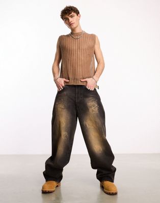 COLLUSION X015 super baggy low rise jeans in oil wash
