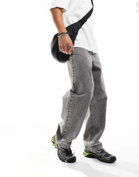 Men's Grey Loose Jeans, Men's Bottoms