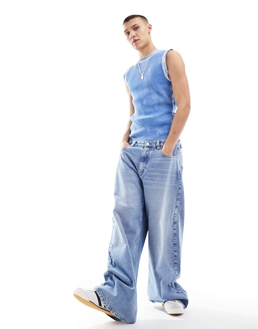 X015 low rise baggy jeans in midwash-Blue